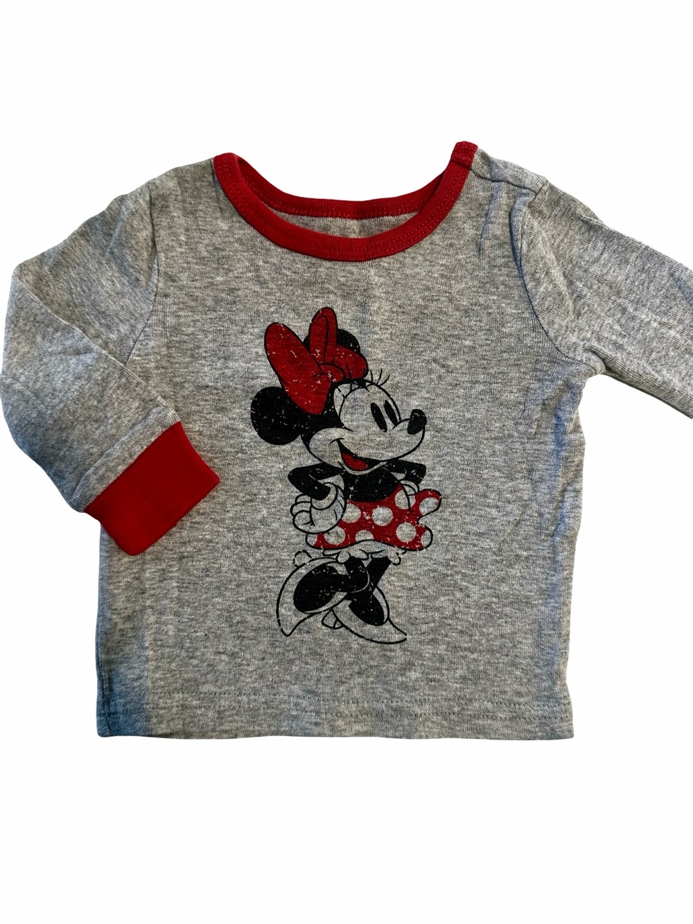 Disney Gray Long-Sleeve Minnie Mouse Top with Red Trim